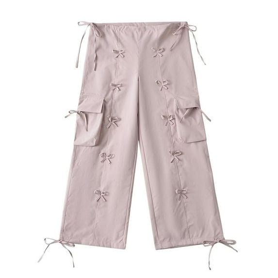 Kmdttou Cargo Pants for Women Plus Size Drawstring Waist Bow Tie Drawstring Drawstring Work Pants With Pockets Trousers