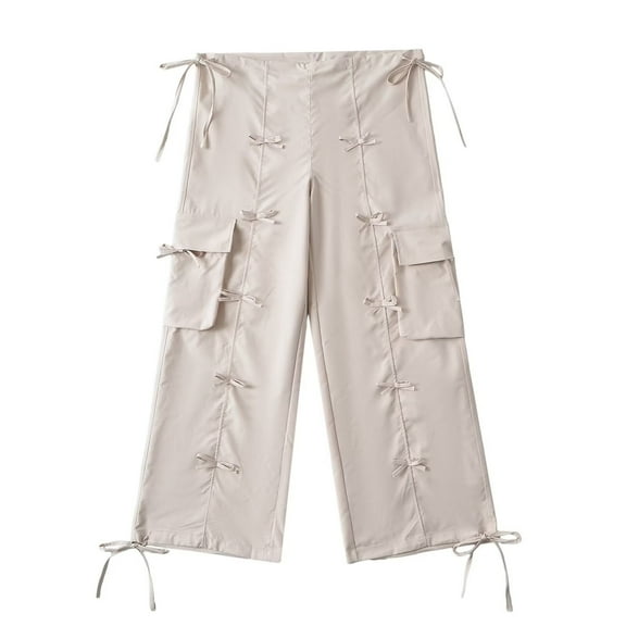 Kmdttou Cargo Pants for Women Plus Size Drawstring Waist Bow Tie Drawstring Drawstring Work Pants With Pockets Trousers