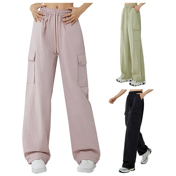 Kmdttou Cargo Pants for Women Plus Size Solid Color Fashion Casual Loose Broad Leg Full Length Pants