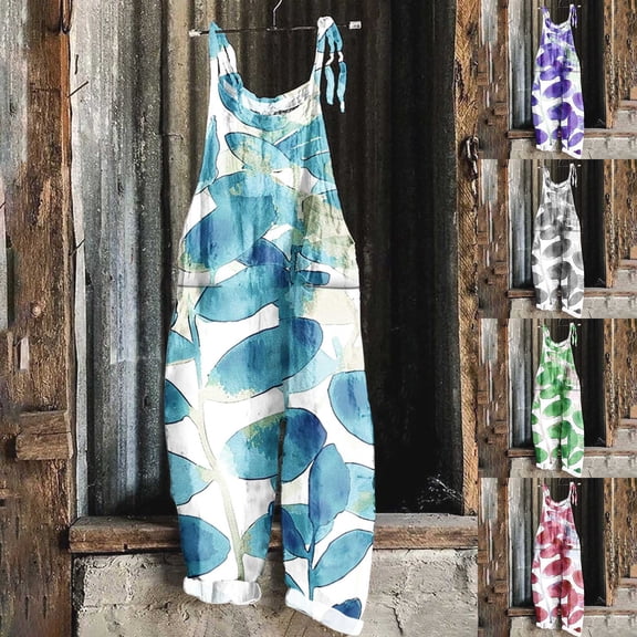 Kmdttou Cargo Pants for Women Print Sleeveless Two Pocket Casual Overalls Jumpsuit Jumpsuit Pants