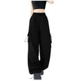 thumbnail image 1 of Kmdttou Cargo Plus Size Pants Women Baggy wide leg Mid-waist Pocket Overalls Casual Pants In Spring And Summer, 1 of 3