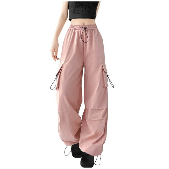 Kmdttou Cargo Plus Size Pants Women Baggy wide leg Mid-waist Pocket Overalls Casual Pants In Spring And Summer