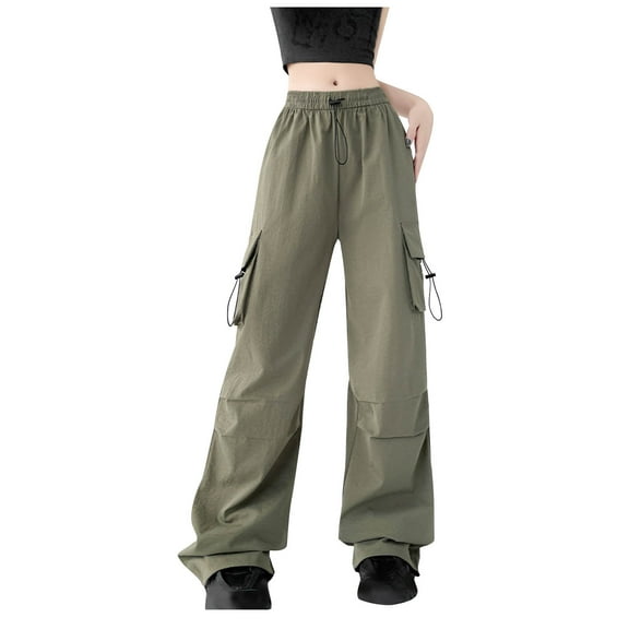 Kmdttou Cargo Plus Size Pants Women Baggy wide leg Mid-waist Pocket Overalls Casual Pants In Spring And Summer