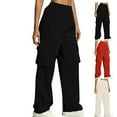thumbnail image 1 of Kmdttou Cargo Plus Size Pants Women Baggy wide leg Solid Color High Waist Flap Pocket Work Pants Trousers With Pockets, 1 of 6
