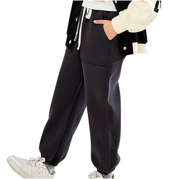 Under 10$ 4-16Years Children's Casual Solid Color Thickened Warm Windproof Low Waist Tied Ankle Pants Long Pants ,