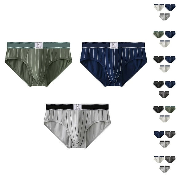 Kmdttou Clearance Under 10$! Fashionable Men's Striped Casual Sexy Breathable Mid Waist Underwear (Size:M-3XL)