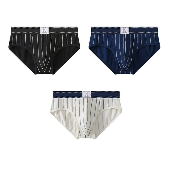 Kmdttou Clearance Under 10$! Fashionable Men's Striped Casual Sexy Breathable Mid Waist Underwear (Size:M-3XL)