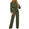 thumbnail image 1 of Kmdttou Clearance Under 10$! Women's Women'S Fall/Winter Solid Color Long Sleeved Crew Round Neck Jumpsuit With Belt Jumpsuit Pans on Clearance!, 1 of 7