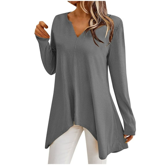 Kmdttou Clearance Under 5$! Women's Ladies' Fashion Flared Cuffed Casual Solid Long Sleeve V-Neck Blouse/Shirt Tops on Clearance!
