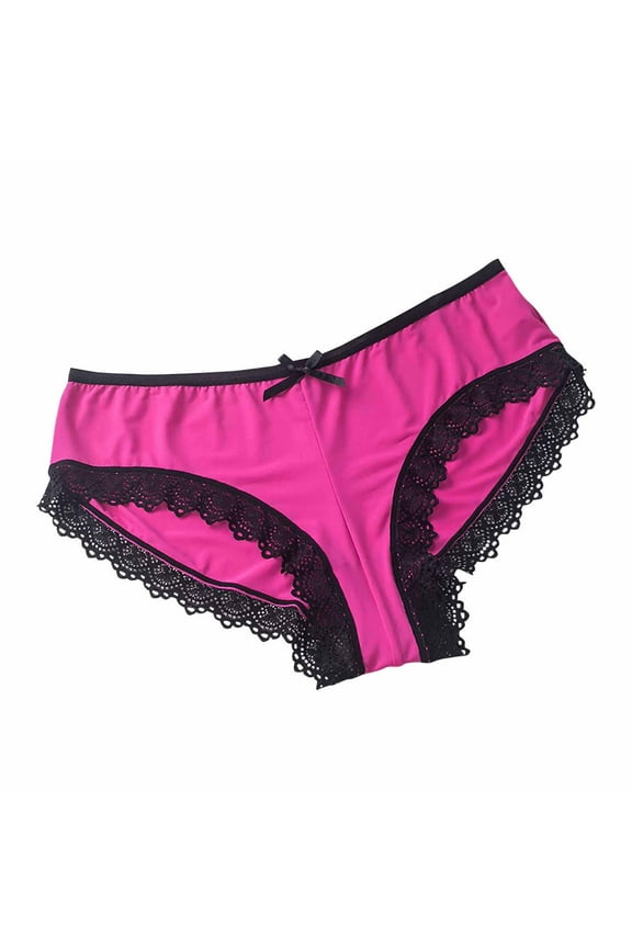 Cotton Underwear for Women Sexy Lace High Cut Panties Comfort Bikini Panty Stretch Underpants Breathable Ladies Briefs (Available in Plus Size) Hot Pink-XL