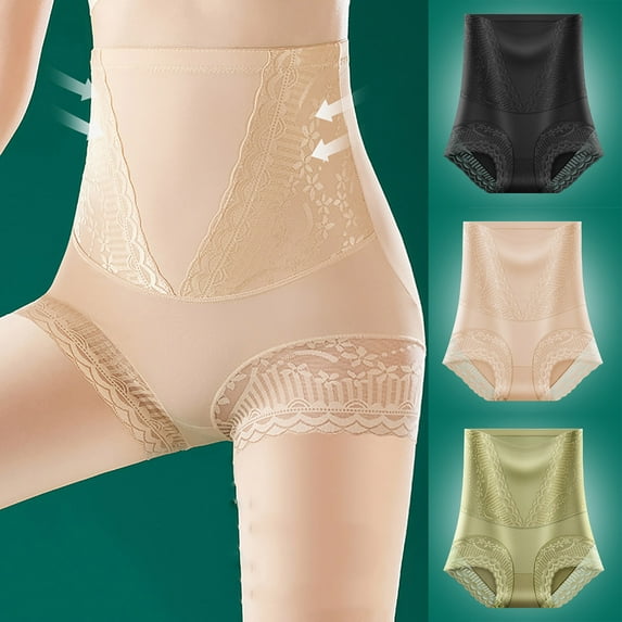 Kmdttou Cotton Underwear for Women's Female Ice Silk High Waist Waist Tight Hip Lifting Underwear Cotton Postpartum Waist Tight Strong Waist Tight Pants (Regular & Plus Size)