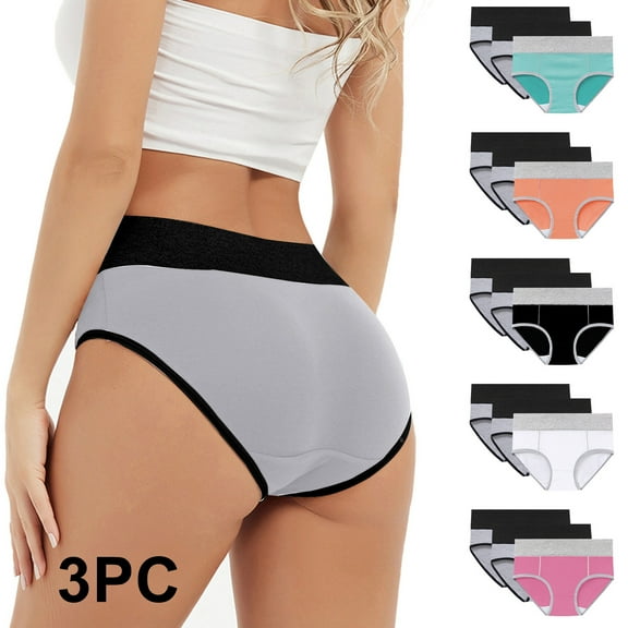 Kmdttou Cotton Underwear for Women's 3PC Comfortable High Waisted Panties Physiological Underpants (Regular & Plus Size)