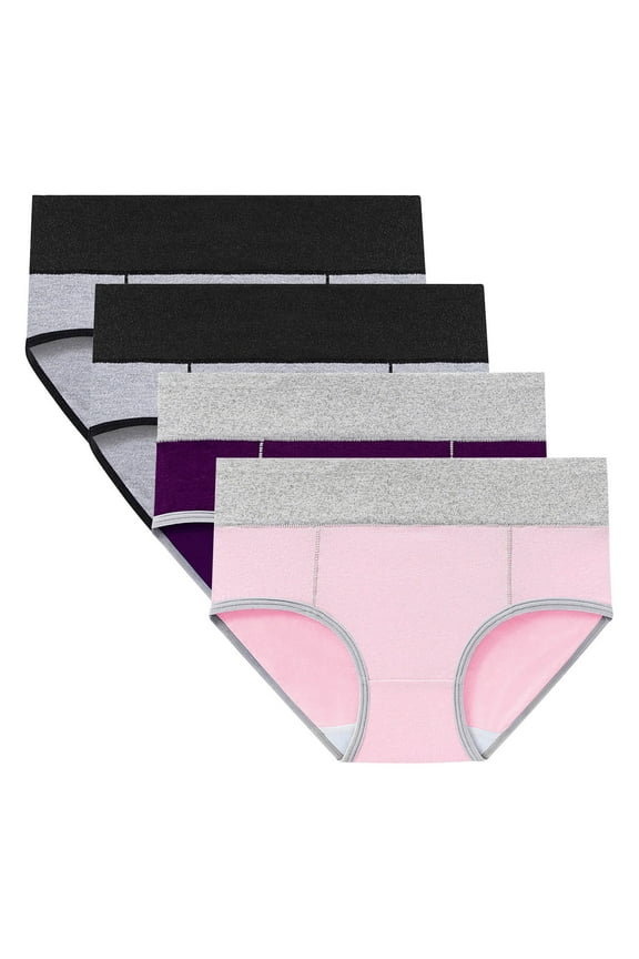 Cotton Underwear for Women's 4PC Comfortable High Waisted Panties Physiological Underpants (Regular & Plus Size)
