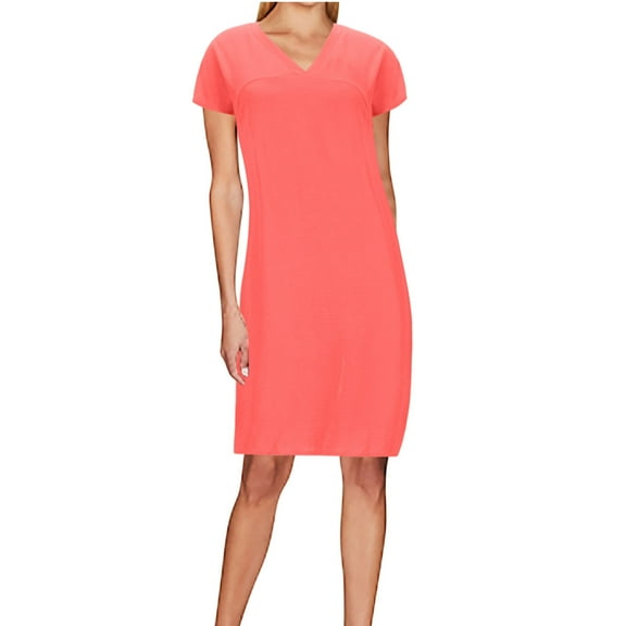 Kmdttou Dresses for Women Plus Size Plain Casual Fashionable Solid Color Slit Short Sleeved V-neck Dress