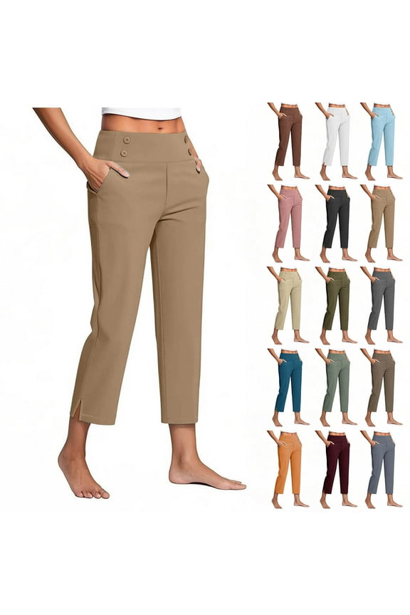 Dressy Capri Pants for Women Plus Size High Waist Stretch Long Pants Womens Golf Capris Pants for Summer with Pockets Work Casual Save to 65% off!