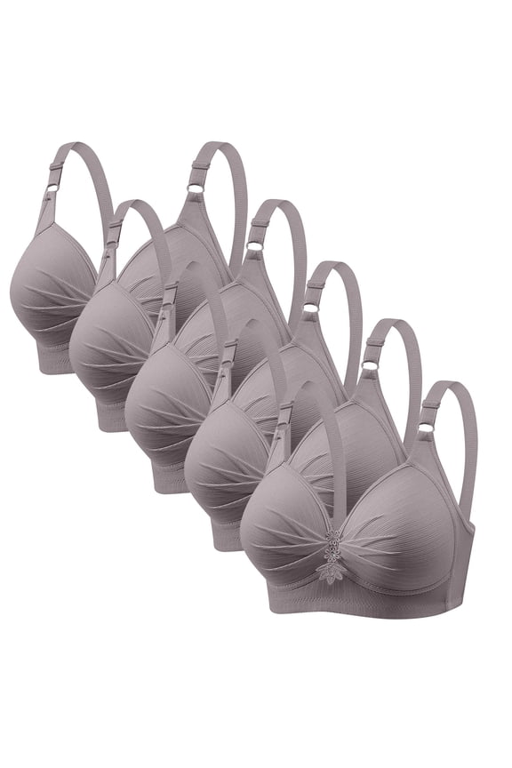 Fashion Mini-mizer Bras for Women Push-Up Printing 5PC Gathered Together Large Size Daily Bra Underwear No Rims