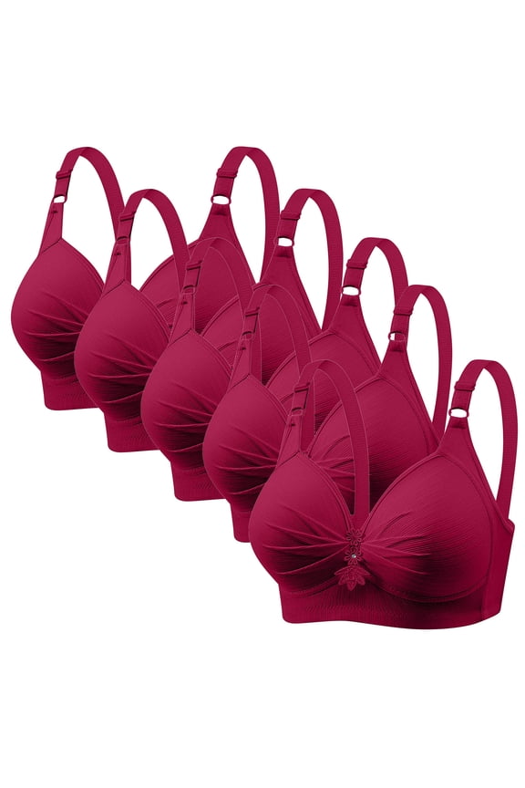 Fashion Mini-mizer Bras for Women Push-Up Printing 5PC Gathered Together Large Size Daily Bra Underwear No Rims