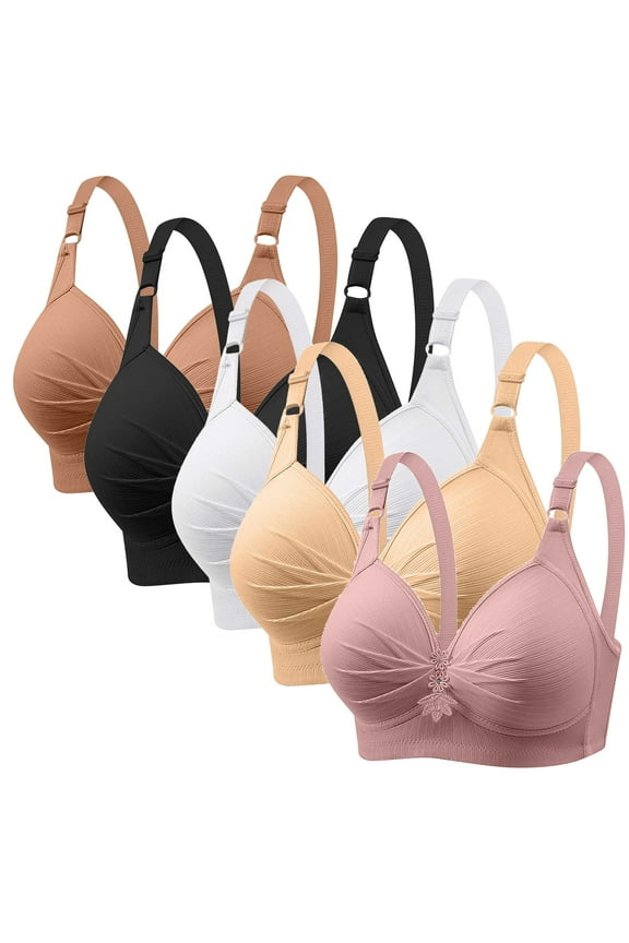 Fashion Mini-mizer Bras for Women Push-Up Printing 5PC Gathered Together Large Size Daily Bra Underwear No Rims