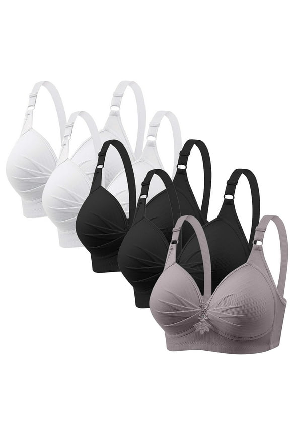 Fashion Mini-mizer Bras for Women Push-Up Printing 5PC Gathered Together Large Size Daily Bra Underwear No Rims
