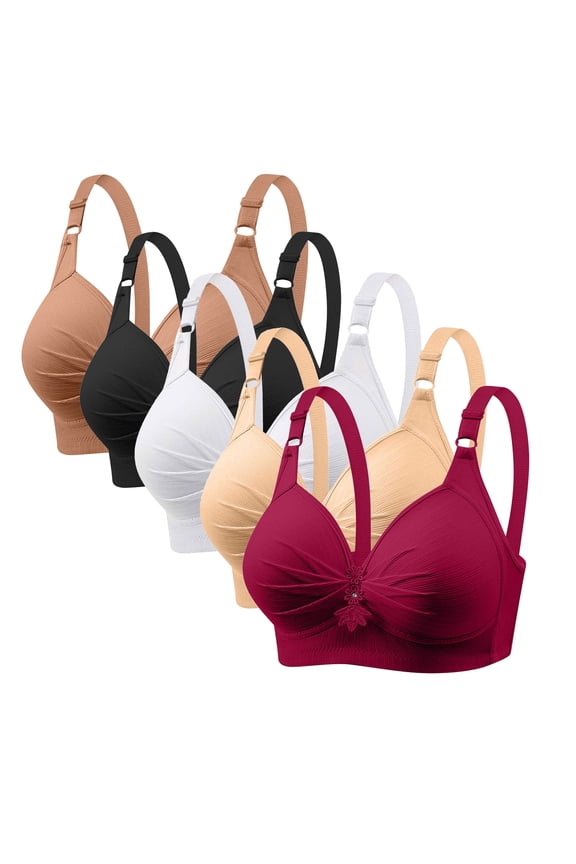 Fashion Mini-mizer Bras for Women Push-Up Printing 5PC Gathered Together Large Size Daily Bra Underwear No Rims