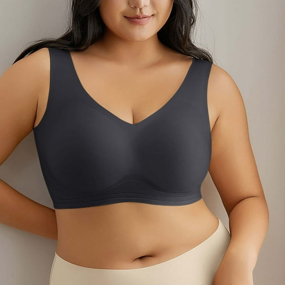 Kmdttou Fashion Plus Size Comfort Full Coverage Double Support Unpadded Wirefree Full Coverage Comfort Supportive Bra Thin Summer Comfortable Back Without Or Steel Rings Bra