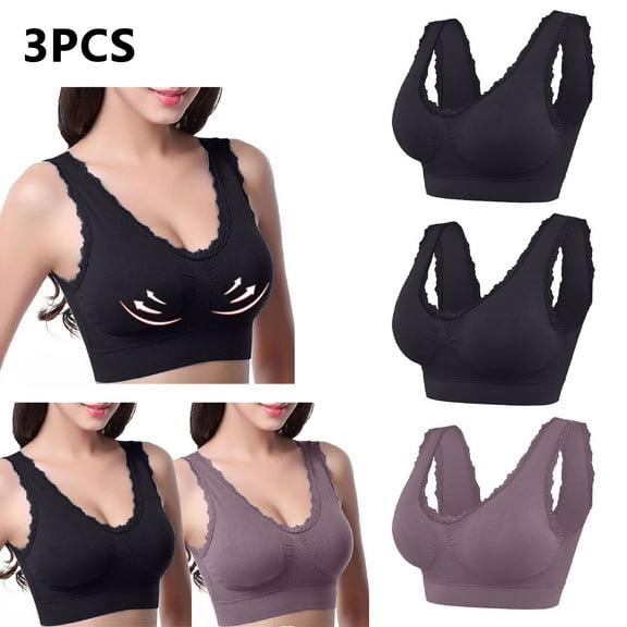 Kmdttou Fashion Sports Bras for Women Lace Splicing Glossy Comfortable Breathable Bra Underwear No Rims