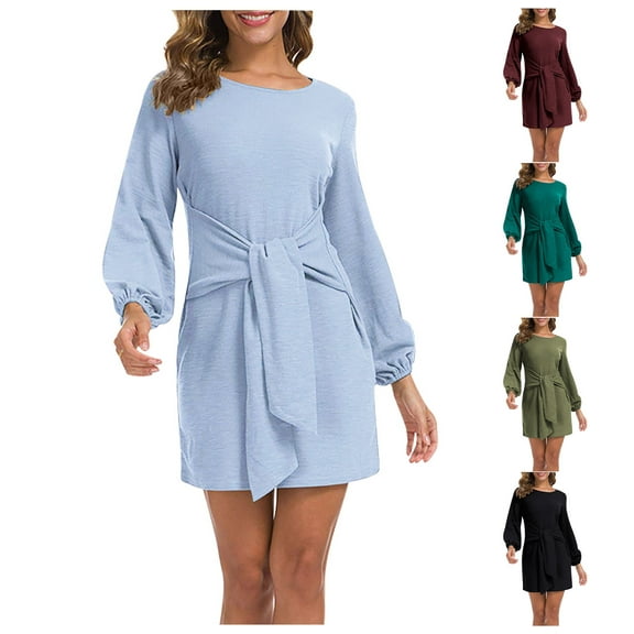 Kmdttou Fashion Women Spring Sexy Casual Round-Neck Solid Long Dress,Women's Long Dresses Flowy Maxi for Beach