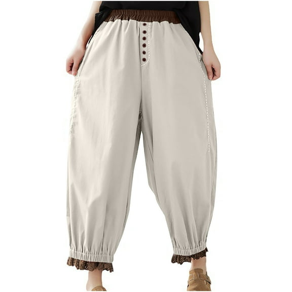 Kmdttou Fashion Womens Casual Solid Color Elastic Loose Pants Straight Wide Leg Trousers With Pocket