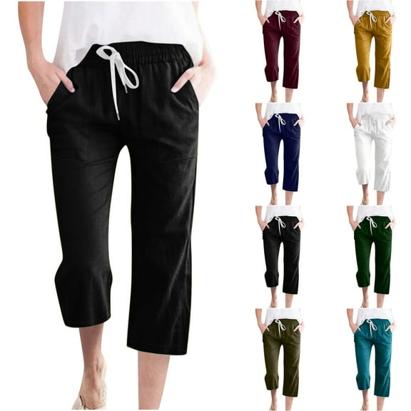 Kmdttou Fashion Womens Casual Solid Color Elastic Loose Pants Straight Wide Leg Trousers With Pocket