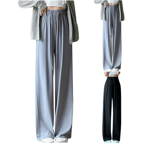 Kmdttou Fashionable Women's High Waisted Wide Leg Pants Solid Color Straight Tube Loose Casual Pants Long Pants