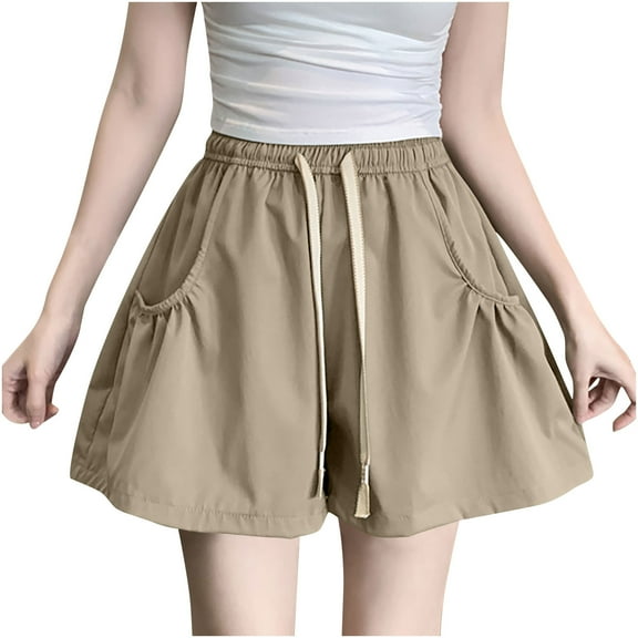 Kmdttou Flexible Training Shorts Large Pocket Elastic High Waisted Loose Wide Leg Workwear Shorts on Clearance,Khaki M