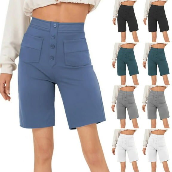 Kmdttou Flexible Training Shorts Summer High Waisted Shorts Summer Straight Wide Leg Short Stretchy Office Work Sport Shorts on Clearance,Blue M