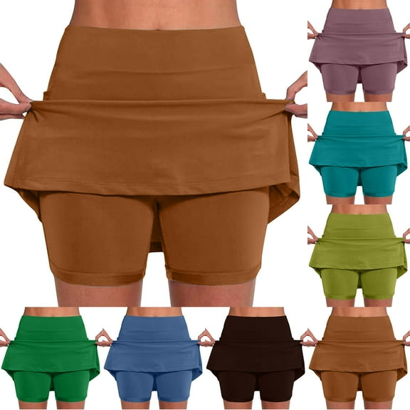 Kmdttou High-Waisted Yoga Shorts New Color Mid-waist Skirt Pants Sports Casual Shorts Bottoming Skirt Pants on Clearance,Coffee S