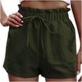 thumbnail image 1 of Kmdttou High-Waisted Yoga Shorts Summer New Solid Color Wood Ear Waist Pocket Casual on Clearance,Army Green L, 1 of 6