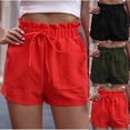 thumbnail image 1 of Kmdttou High-Waisted Yoga Shorts Summer New Solid Color Wood Ear Waist Pocket Casual on Clearance,Red M, 1 of 7