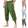 thumbnail image 1 of Kmdttou Linen Pants for Mens Wide Leg Capris Pants Casual Summer Solid Color Elastic Waist Drawstring Pocket Pants, 1 of 7