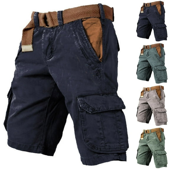 Kmdttou Men's Hiking Cargo Shorts Solid Color Cotton Shorts Plus Size Workwear Pants Sporty Loose Five Quarter Casual Pants (Available in Plus Size)