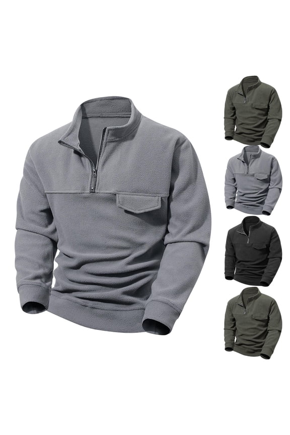 Men's Personalized Stand Up Collar Tactical Hoodie Warm And Loose Solid Color With Velvet Knit Sweater Lightweight Windproof Full Zip Men's Packable Fall Raincoat Windbreaker with Hood