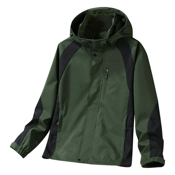 Kmdttou Men's Rain Jacket Waterproof with Hooded Hiking Coat Lightweight Windbreaker Thermal Hiking Coats Army Green 5XL