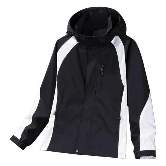 Kmdttou Men's Rain Jacket Waterproof with Hooded Hiking Coat Lightweight Windbreaker Thermal Hiking Coats Black 4XL