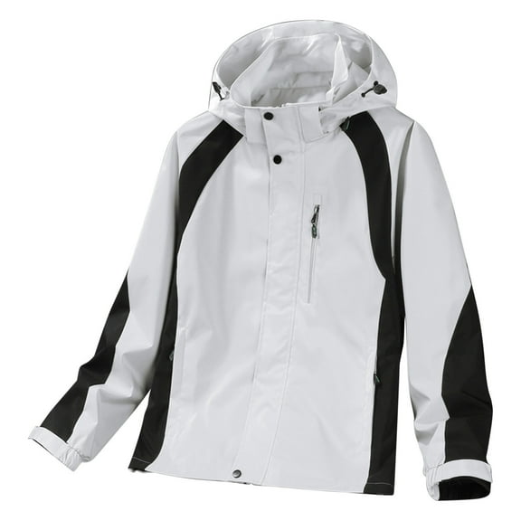 Kmdttou Men's Rain Jacket Waterproof with Hooded Hiking Coat Lightweight Windbreaker Thermal Hiking Coats White M