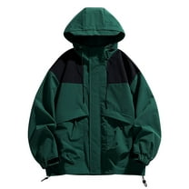 Kmdttou Men's Rain Jacket Waterproof with Hooded Hiking Coat Warm Winter Snow Coat Mountain Windbreaker Hooded Raincoat Jacket Army Green XL
