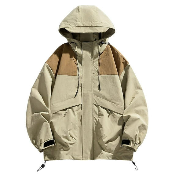 Kmdttou Men's Rain Jacket Waterproof with Hooded Hiking Coat Warm Winter Snow Coat Mountain Windbreaker Hooded Raincoat Jacket Khaki 3XL