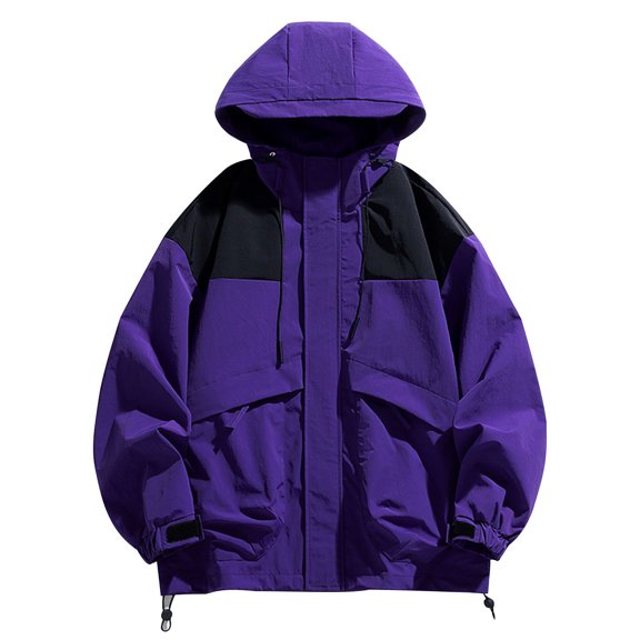 Kmdttou Men's Rain Jacket Waterproof with Hooded Hiking Coat Warm Winter Snow Coat Mountain Windbreaker Hooded Raincoat Jacket Purple M
