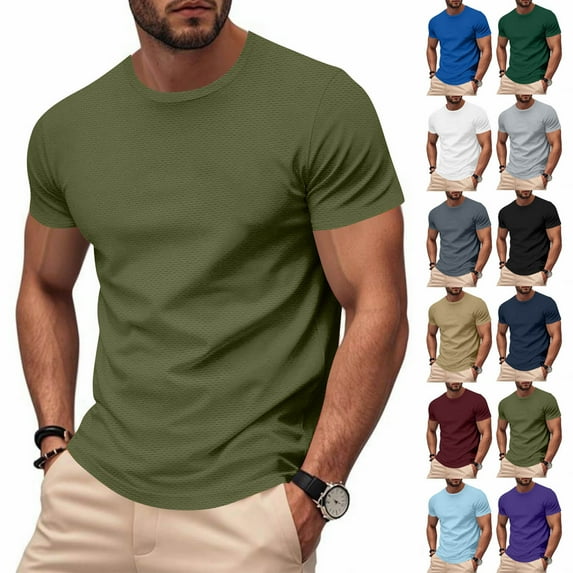 Kmdttou Men's Short Sleeve Crew T-Shirt Solid Color Outdoor Running Sports Breathable Short Sleeve on Clearance (Size:S-4XL)