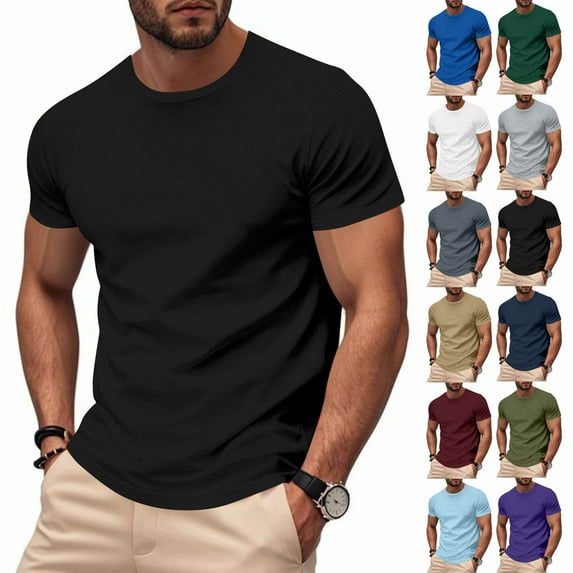 Kmdttou Men's Short Sleeve Crew T-Shirt Solid Color Outdoor Running Sports Breathable Short Sleeve on Clearance (Size:S-4XL)