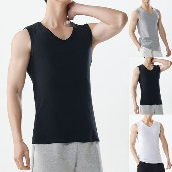 Kmdttou Men's Short Sleeve V-Neck Assorted Color T-Shirt Casual Fashion Sleeveless Solid Pullover Sports Tank on Clearance (Size:L-4XL)