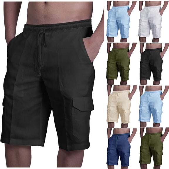 Kmdttou Men's Shorts Athletic Summer Fashion Drawstring Elastic Solid Color Loose Casual Five Pants Beach Casual Trouser Shorts Pants (Available in Big & Tall)