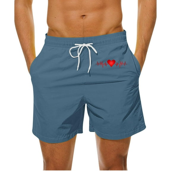 Kmdttou Men's Shorts Fashionable And Casual Heart-Shaped Printed Drawstring Pocket Beach Shorts (Available in Big & Tall)