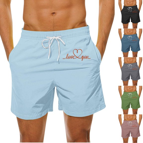 Kmdttou Men's Shorts Fashionable And Casual Heart-Shaped Printed Drawstring Pocket Beach Shorts (Available in Big & Tall)
